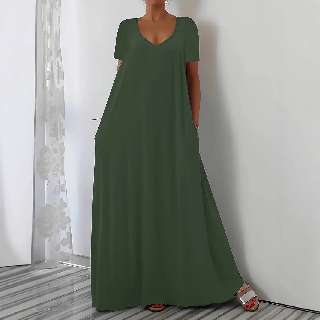 Damen Maxikleid mit U-Ausschnitt und praktischen Taschen EB