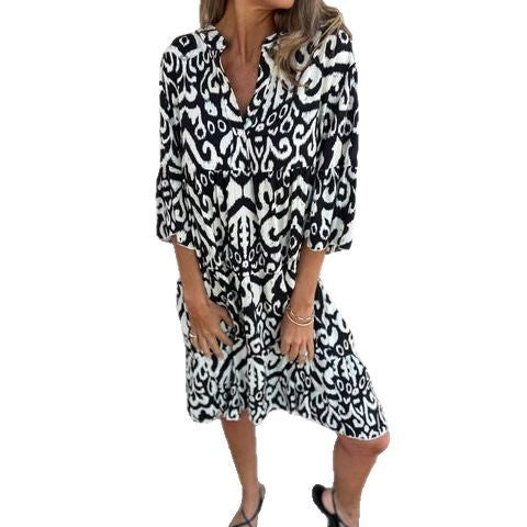 Damen lässiges Strandkleid mit lockerer Passform und schickem Druck EB
