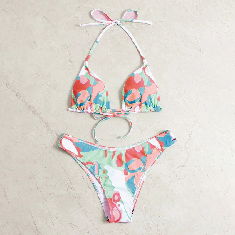 Damen Triangel-Bikini-Set mit verstellbaren Trägern und kreativem Print EB
