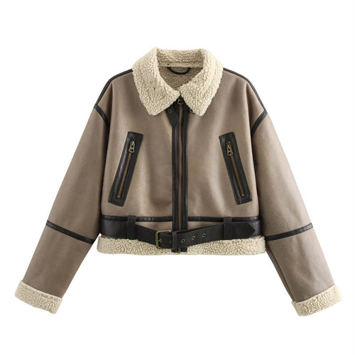 Damen Kurze Teddyfelljacke mit akzenten EB