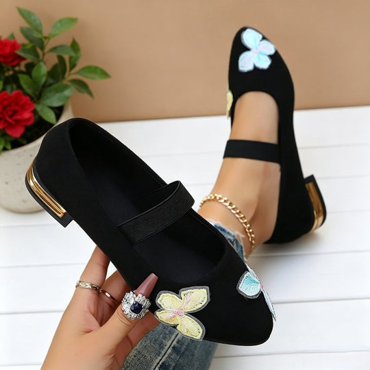 Damen elegante Ballerinas mit floralem Applikationsdesign EB