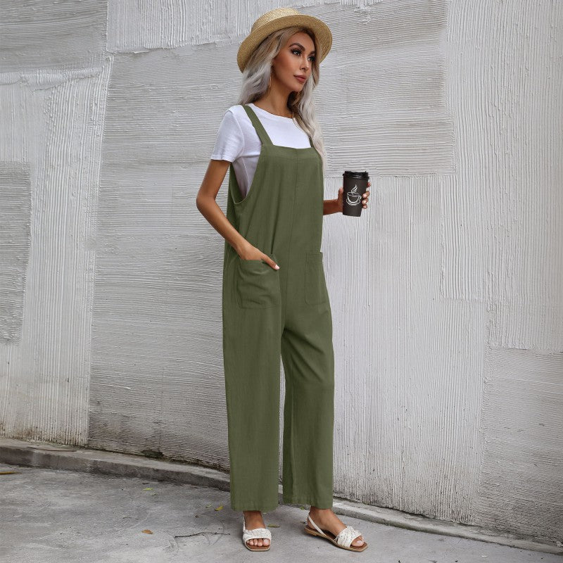 Damen Lässiger Jumpsuit mit praktischen Taschen und verstellbaren Trägern EB