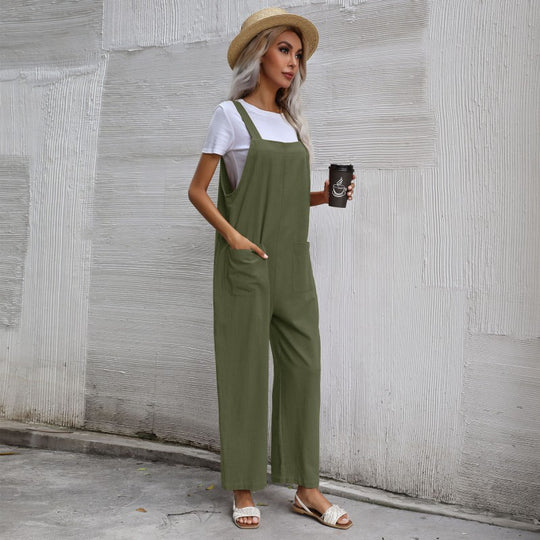 Damen Lässiger Jumpsuit mit praktischen Taschen und verstellbaren Trägern EB