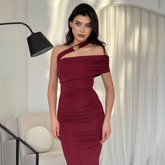 Damen Elegantes Wickelabendkleid mit asymmetrischem Schnitt und figurformendem Design EB
