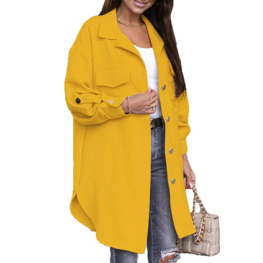 Damen Oversize-Chic Hemdenjacke mit Taschen und Knopfdetails EB