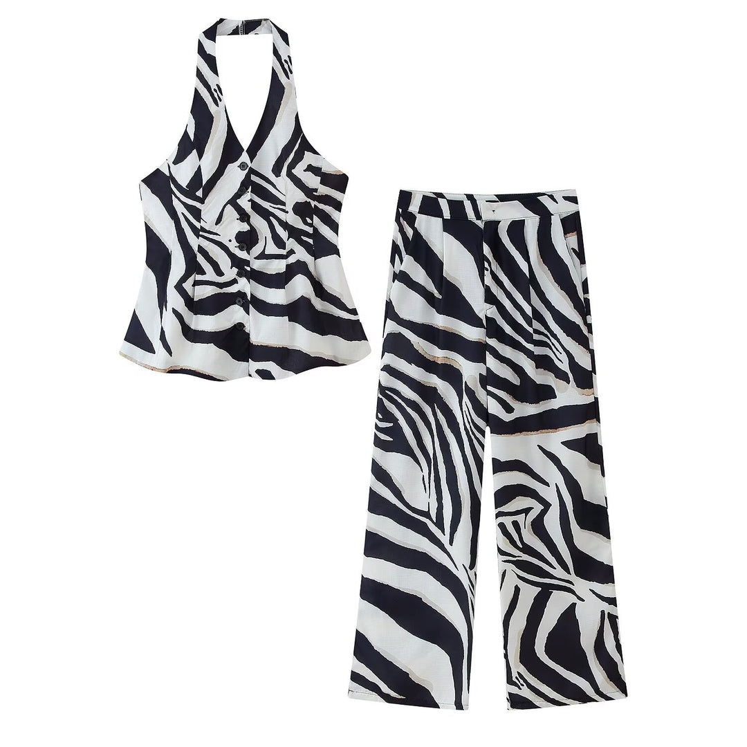 Damen weite Palazzo-Hose mit Zebra-Print EB