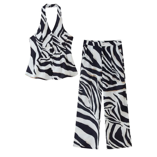 Damen weite Palazzo-Hose mit Zebra-Print EB