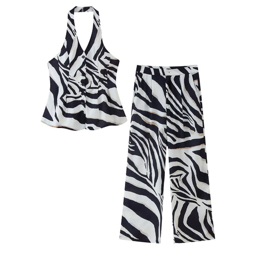 Damen weite Palazzo-Hose mit Zebra-Print EB
