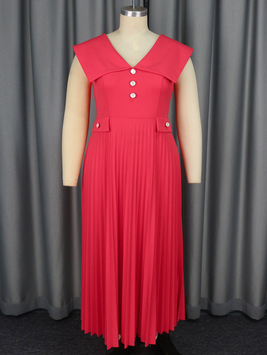 Damen plissiertes Maxikleid mit eleganten Knopfdetails EB