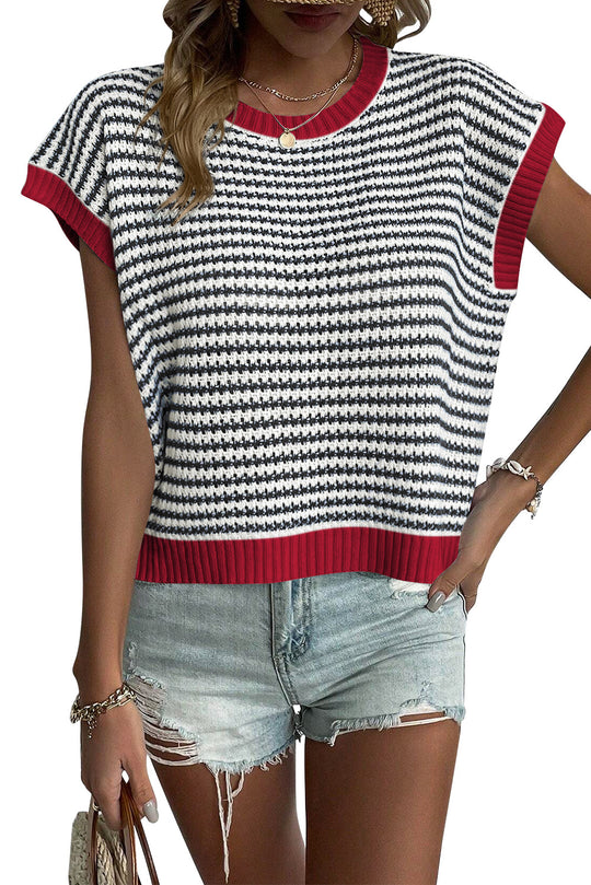 Damen lässiger Strickpullover mit modischem Streifenmuster und weitem Schnitt EB