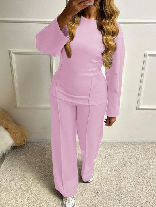 Damen nan weiches Lounge-Set mit tailliertem Sweatshirt, formgebenden Nahtdetails und weitem Palazzohosen-Bein EB