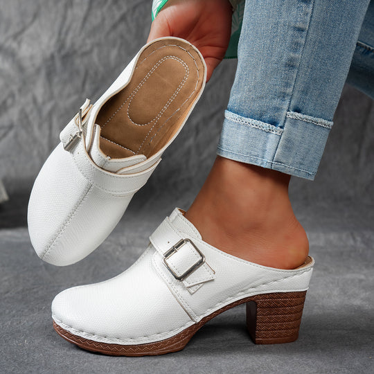 Damen Clogs mit modischem Schnallen-Design und komfortablem blockiertem Absatz EB