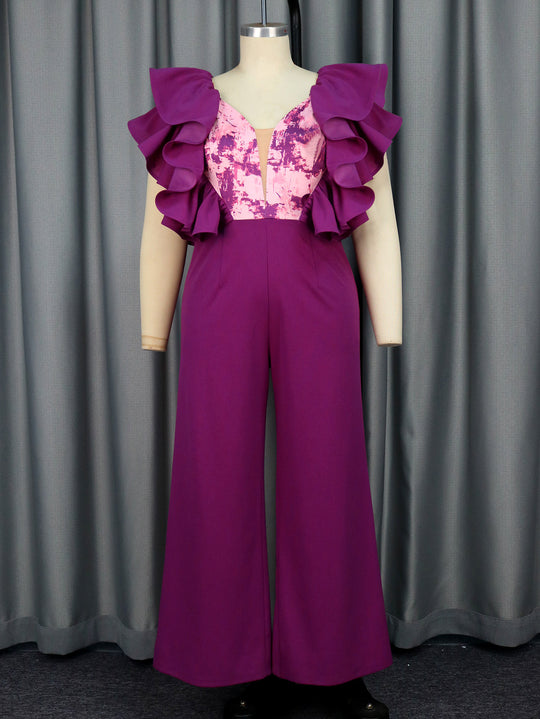 Damen eleganter Jumpsuit mit voluminösen Rüschendetails EB