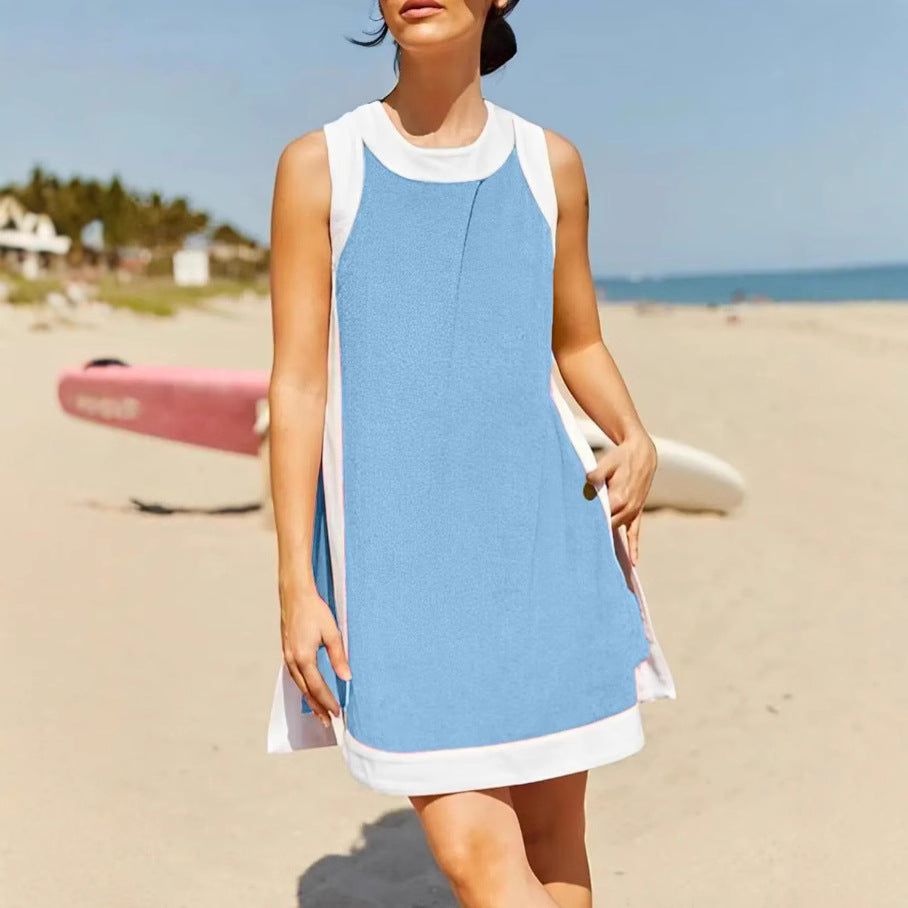 Damen lässiges Strandkleid mit kontrastierenden Abschlüssen und moderner Silhouette EB