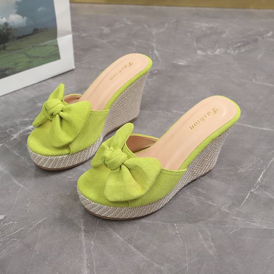 Damen Wedge-Pantoletten mit kreativem Schleifen-Design und verstellbarem Riemen EB
