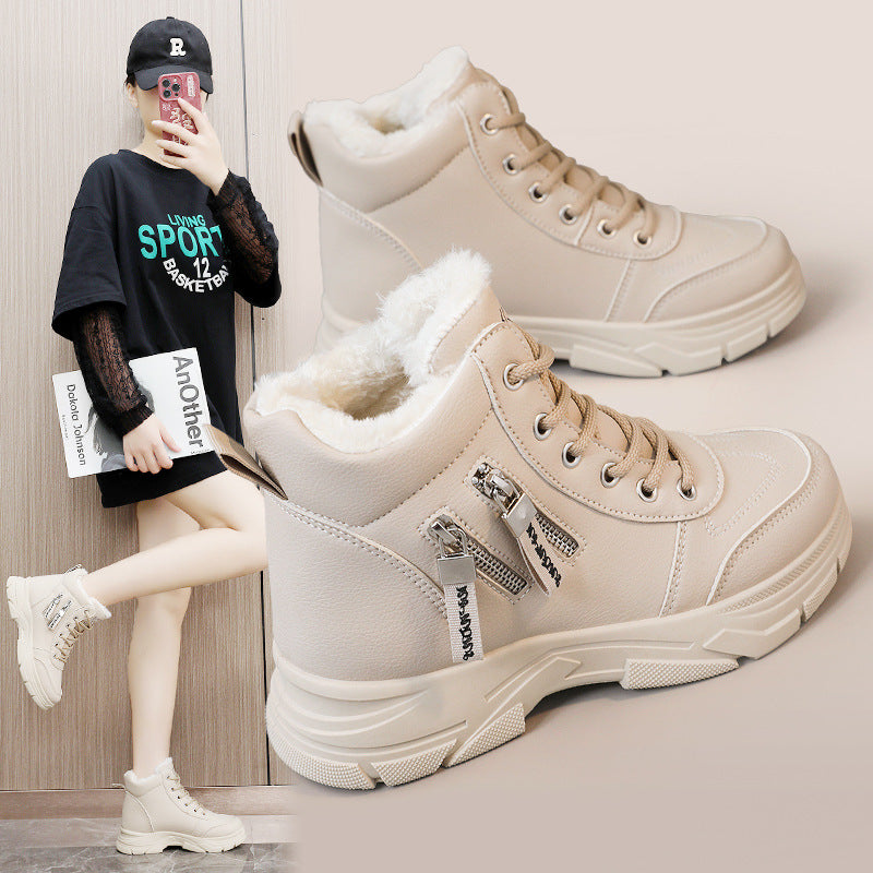 Damen High-Top Sneakers mit warmem Innenfutter und modischem Reißverschluss EB