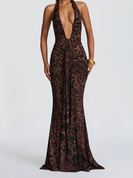 Damen Elegantes Wickelkleid mit tiefem V-Ausschnitt und raffiniertem Faltenwurf EB