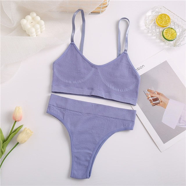 Damen Unterwäsche-Set aus bequemem, elastischem Material mit elegantem Rippen-Design EB