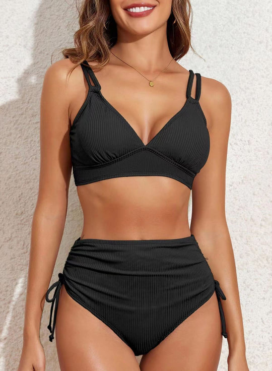 Damen Hochgeschnittener Bikini mit raffinierten Rüschendetails EB