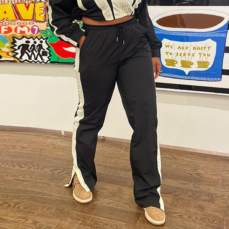 Damen nan kurz geschnittene sportliche Cropped-Bomberjacke mit durchgehendem Reißverschluss und tailliertem Kordelzug EB
