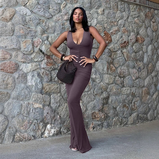 Damen figurbetontes Maxikleid mit raffiniertem Rüschendetail EB
