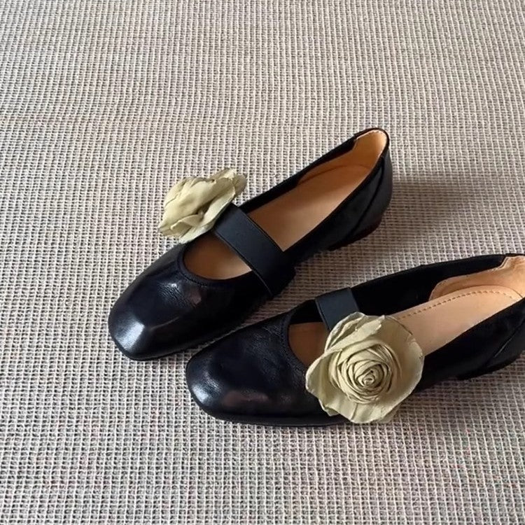 Damen Ballerina-Schuhe mit floralem Applikationsdesign und verstellbarem Riemen EB