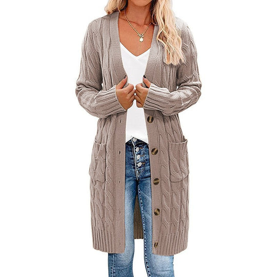 Damen Strickjacke mit Kabelmuster und Taschen EB