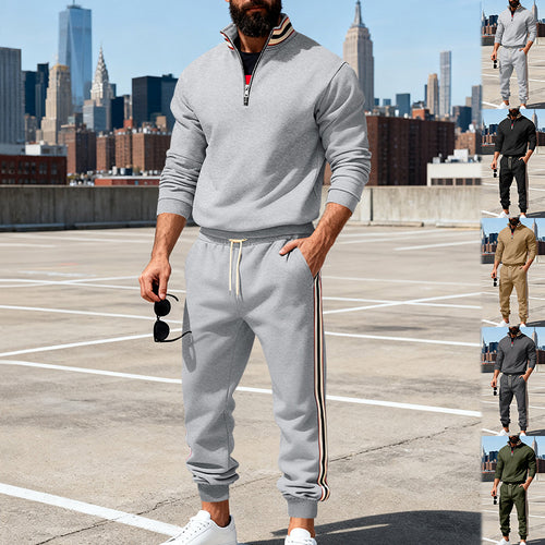 Herren nan stylisches Jogginganzug-Set mit Halbzip, gestreiften Seitenstreifen und konischer Joggerhose EB