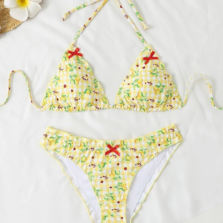 Damen Triangel-Bikini mit floralem Muster und Rüschendetails EB