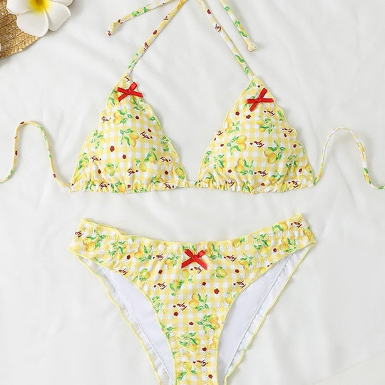 Damen Triangel-Bikini mit floralem Muster und Rüschendetails EB
