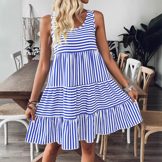 Damen Sommerliches Streifenkleid mit voluminösem Rüschensaum EB