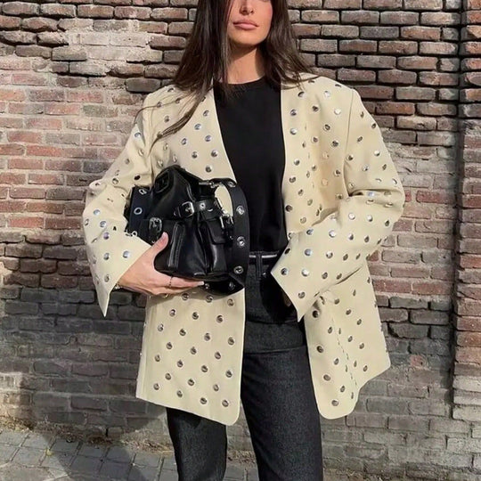 Damen elegante Blazerjacke mit funkelndem Pailletten-Muster EB
