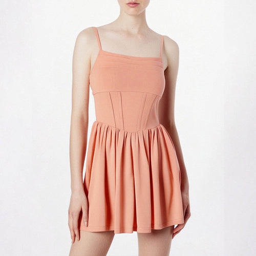 Damen schickes Sommerkleid mit Trägern und Falten EB