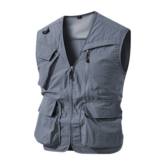 Herren Multifunktionale Outdoor-Utility‑Weste mit Mesh‑Innenfutter und zahlreichen Taschen EB