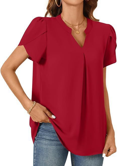 Damen Elegante Bluse mit V-Ausschnitt und Puffärmeln EB
