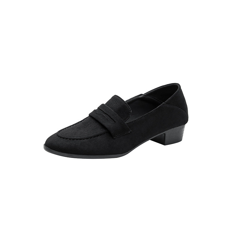 Damen modische Wildleder-Mokassins mit bequemem Blockabsatz EB