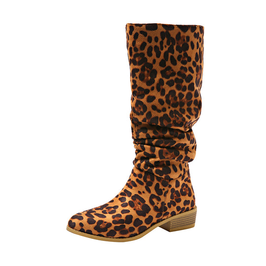 Damen Modische Stiefel im Leo-Design mit elastischem Schaft EB