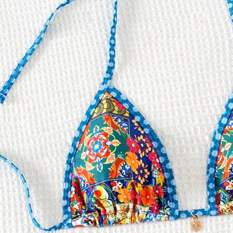 Damen Triangel-Bikini mit floralem Design und verstellbaren Bändern EB