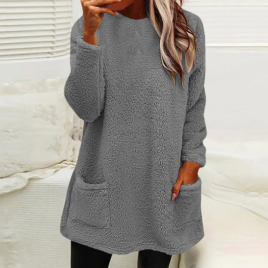 Damen Kuscheliger Fleece-Pullover mit praktischen Taschen und weitem Schnitt EB