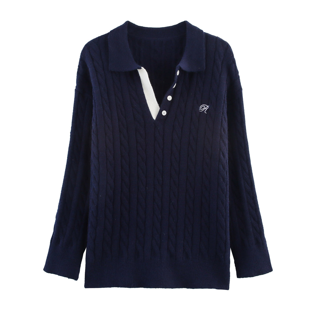 Damen Strick-Pyjama-Set mit klassischem Muster und elegantem Kragen EB