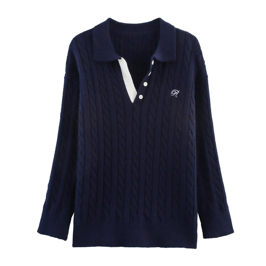 Damen Strick-Pyjama-Set mit klassischem Muster und elegantem Kragen EB