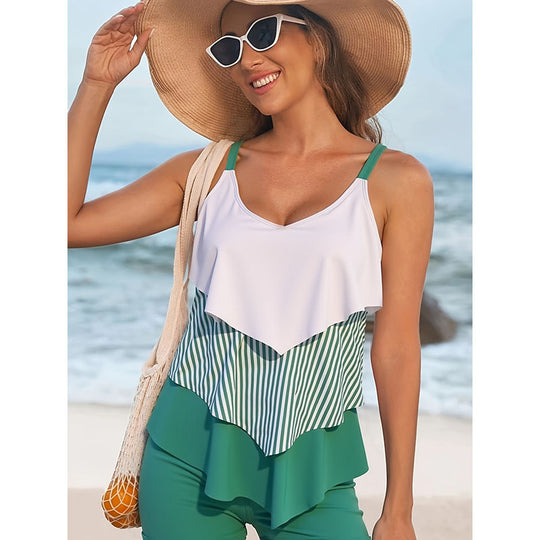 Damen Tankini-Set mit voluminösem Rüschendesign und figurbetontem Schnitt EB