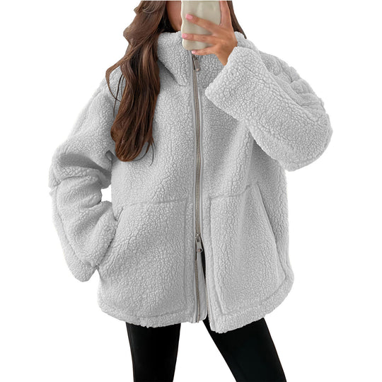 Damen Kuschelige Teddy-Jacke mit Reißverschluss EB