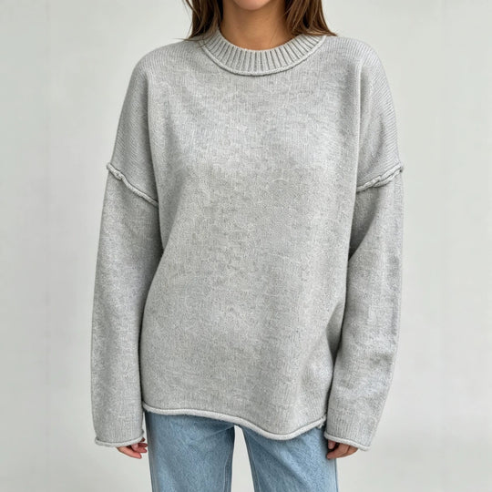 Damen Oversize-Boxy-Pullover mit kurzem Stehkragen und dekorativer Kantennaht EB
