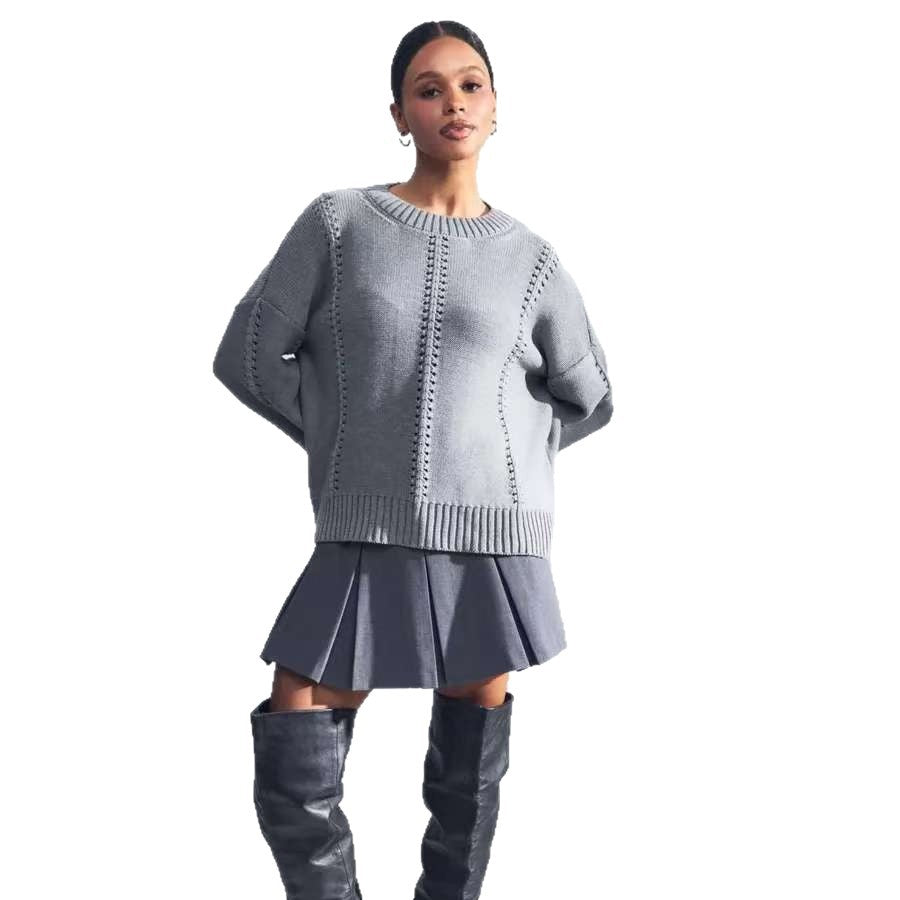 Damen Übergroßer Strickpullover mit luftiger Struktur und besonderen Details EB