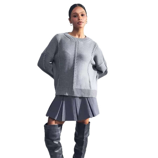 Damen Übergroßer Strickpullover mit luftiger Struktur und besonderen Details EB