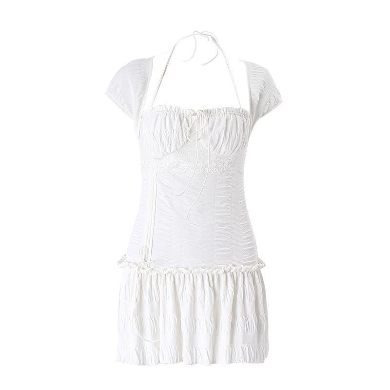 Damen Kurzarm Minikleid mit Rüschendetails und tailliertem Schnitt EB