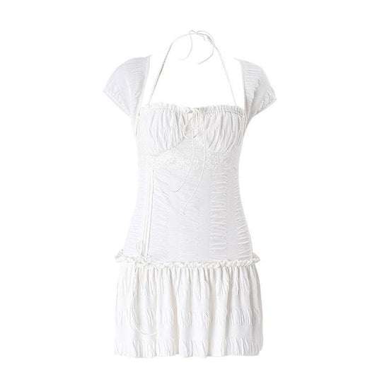 Damen Kurzarm Minikleid mit Rüschendetails und tailliertem Schnitt EB