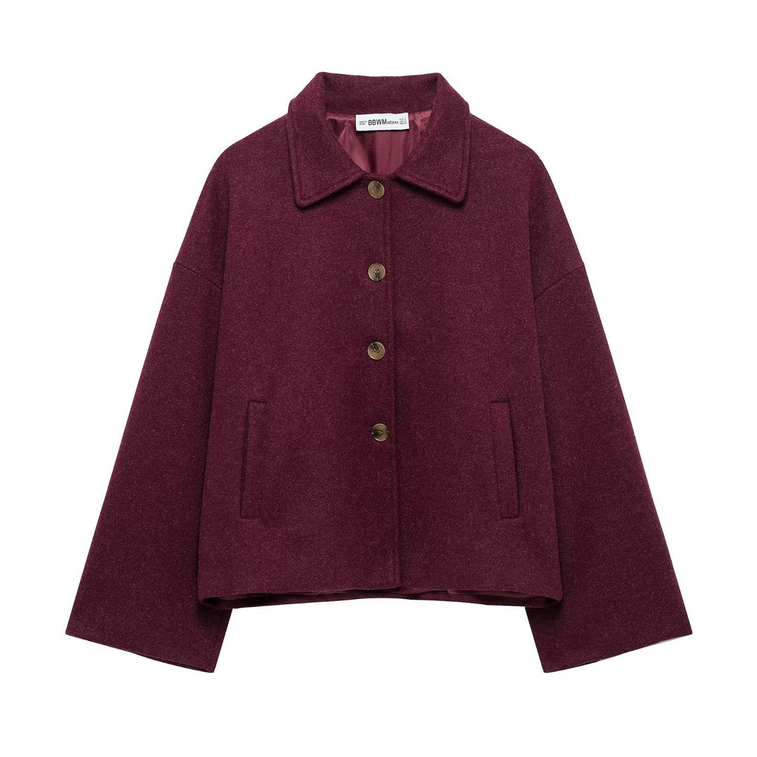 Damen nan kurze kastige Wolljacke mit Hemdkragen, durchgehender Knopfleiste und eingesetzten Eingrifftaschen EB