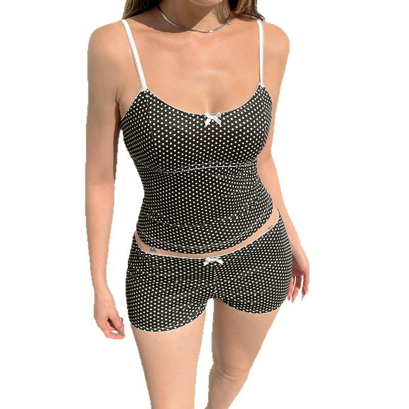 Damen Schlafshorts-Set mit Punkten und verstellbaren Spaghetti-Trägern EB